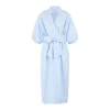Cotton midi dress with puff sl