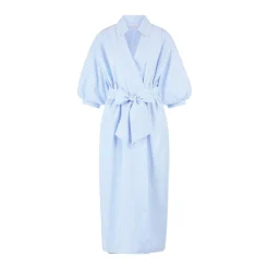 Cotton midi dress with puff sl