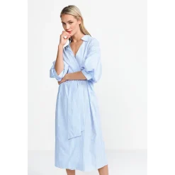 Cotton midi dress with puff sl