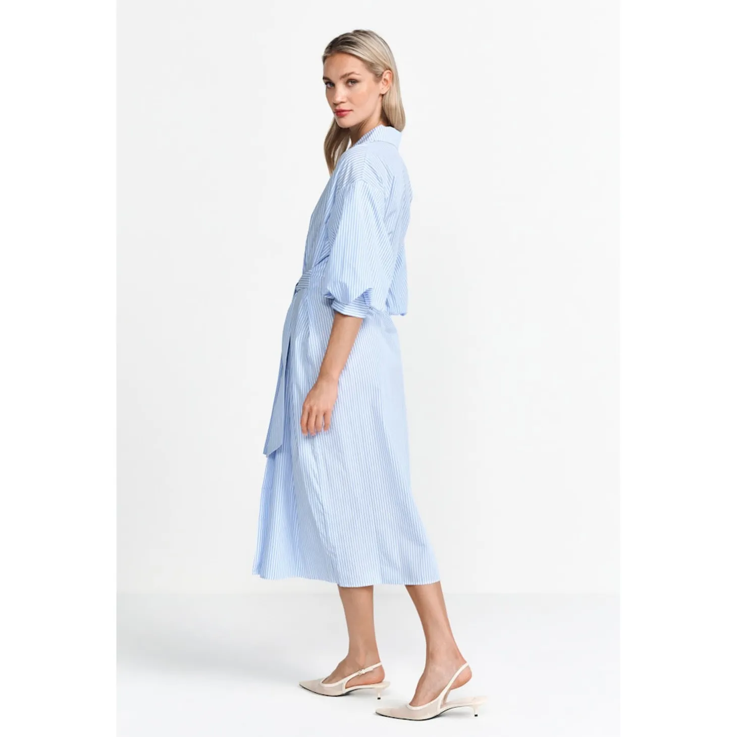 Cotton midi dress with puff sl