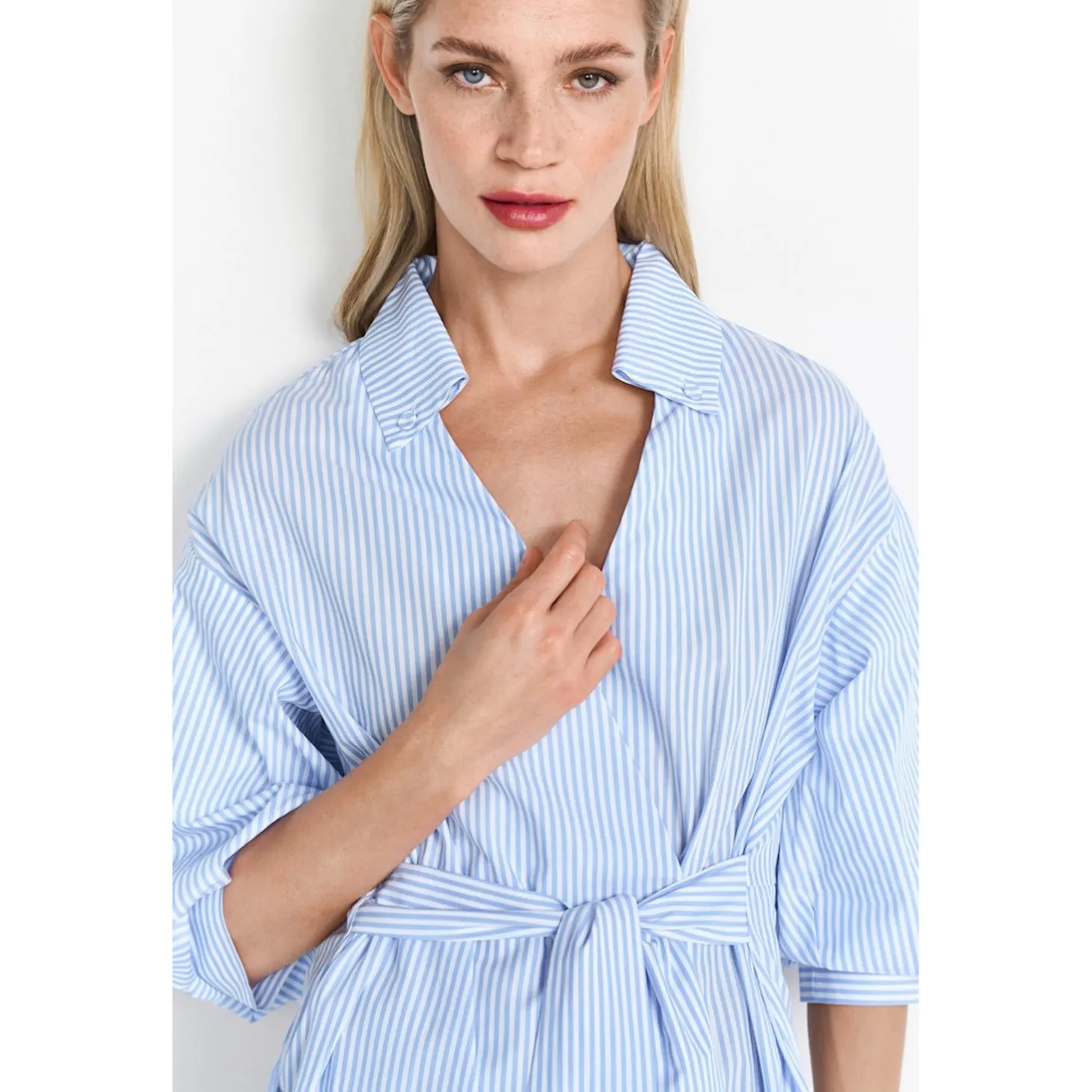 Cotton midi dress with puff sl