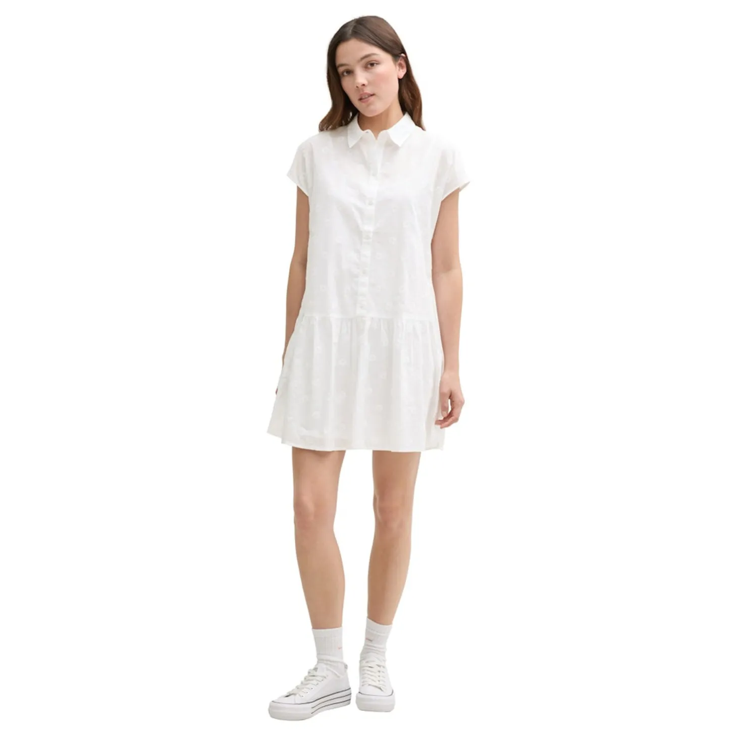 Embroidered dot shirt dress