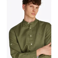 LINEN BLEND MAO COLLAR SHIRT