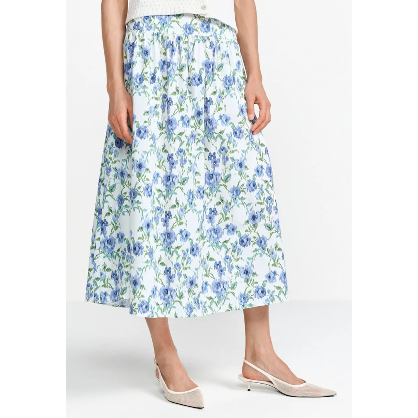 Printed cotton midi skirt
