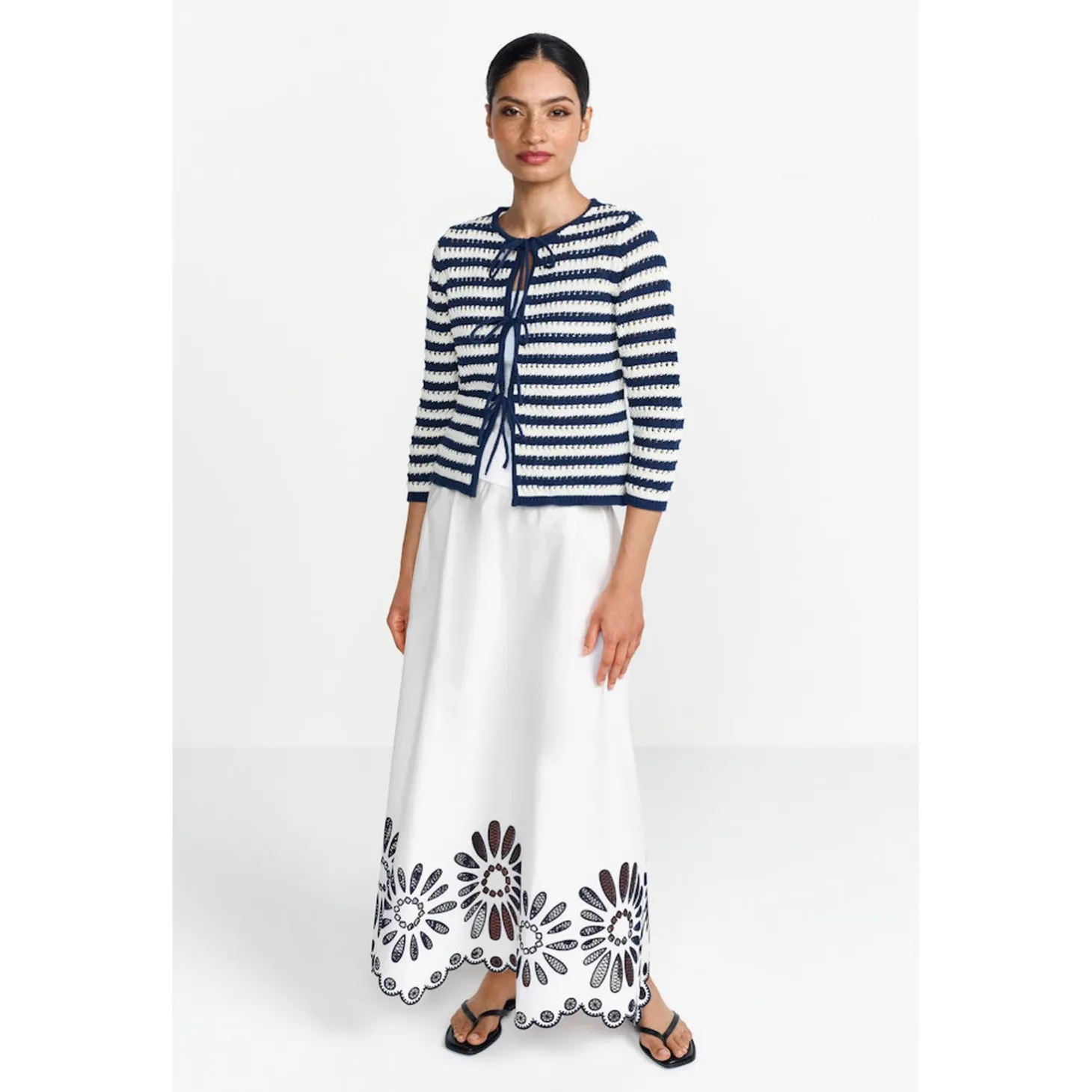 Striped Ajour cardigan with bo