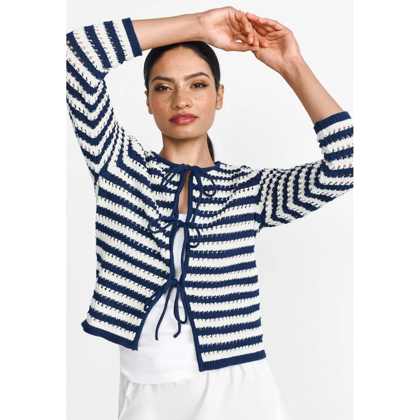 Striped Ajour cardigan with bo