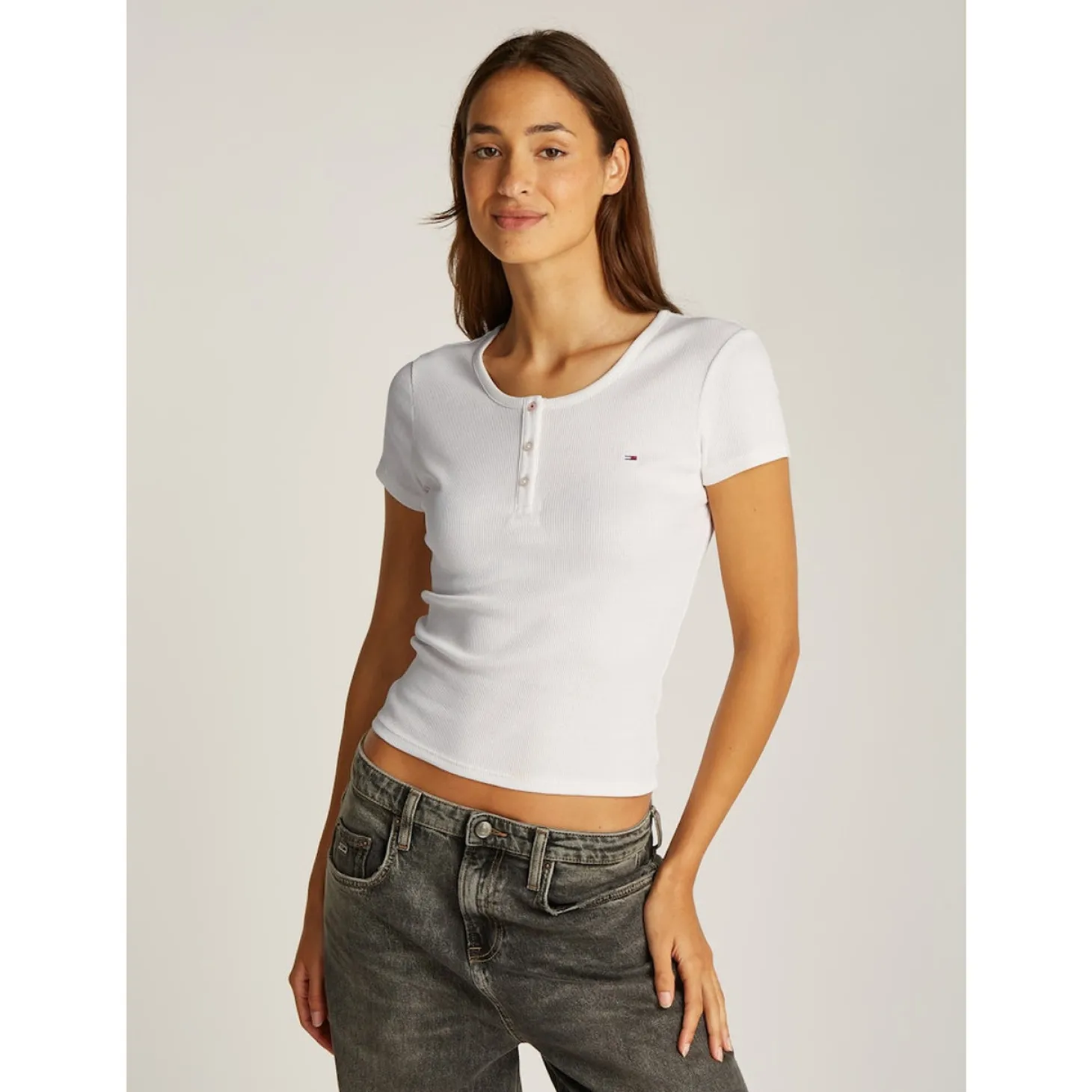 TJW SLIM BUTTON RIB C-NECK SS