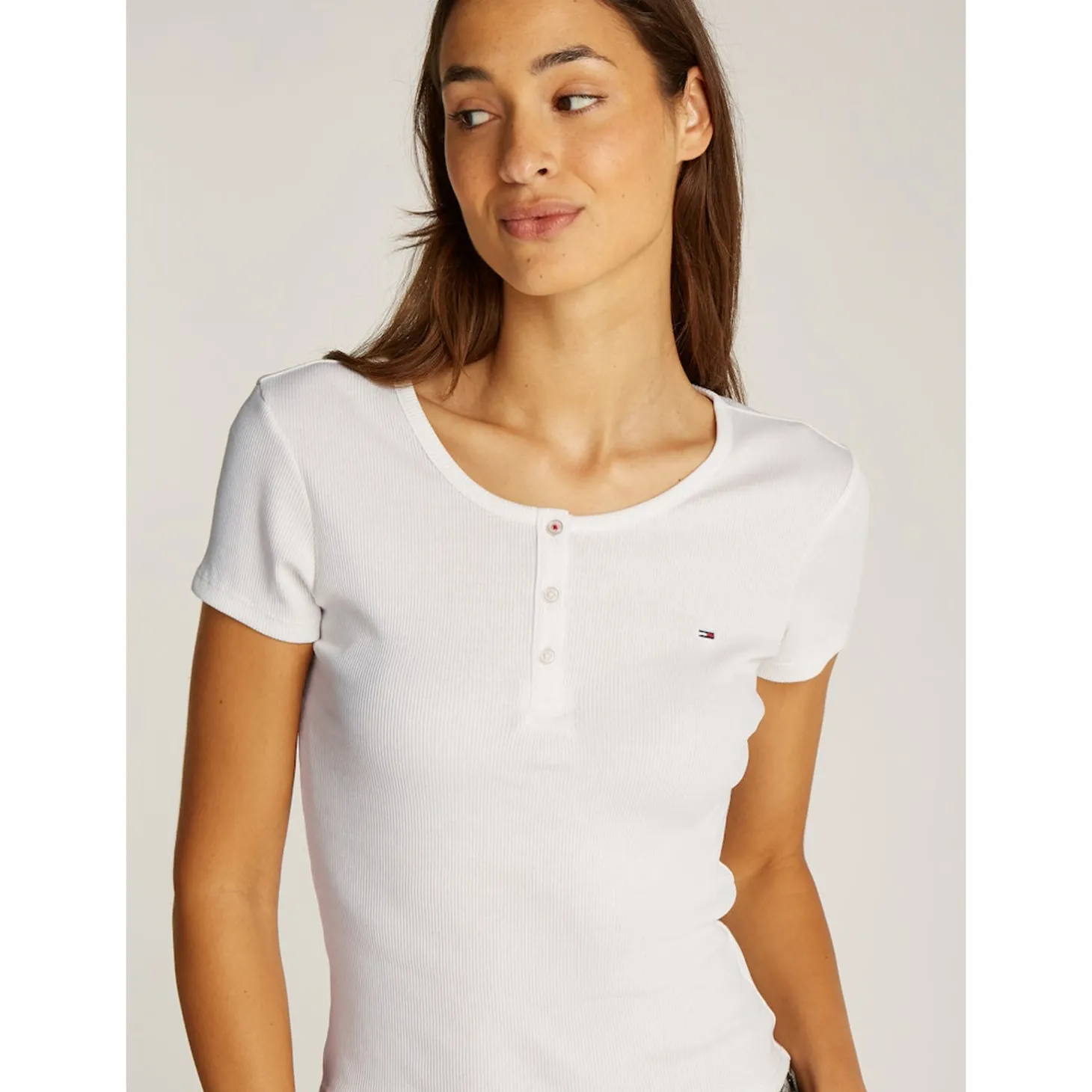 TJW SLIM BUTTON RIB C-NECK SS