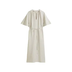 Woven dress, midi length, belt